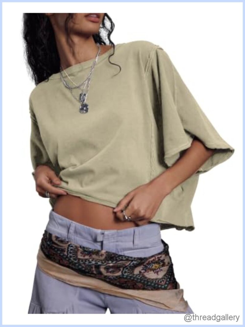 Women's Batwing Sleeve Crop Top Cotton Blend Crew Neck Summer Tee